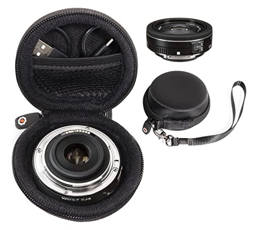 WGear Semi-Hard Lense Case for DSLR Camera Lens (Canon, Nikon, Sony, Pentax, Olympus, Panasonic,etc), Medium Size with Carabiner, Lens Cleaning Wipe (Black Medium) WGear