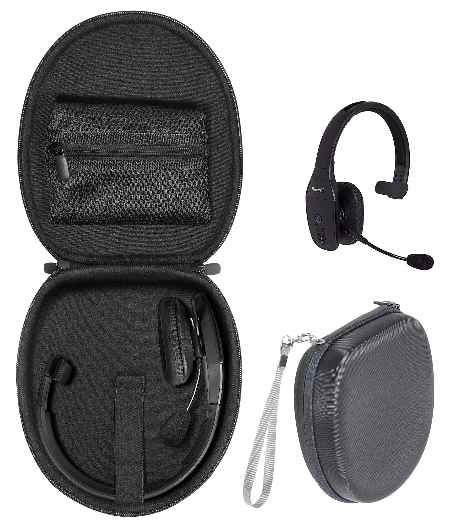 Headset Case for VXI BlueParrott B450-XT, B450-XT -204010-C, B350-XT, B250-XTS, C400-XT, Mesh Pocket for Cable, Amplifier and Other Accessories, Detachable Wrist Strap WGear