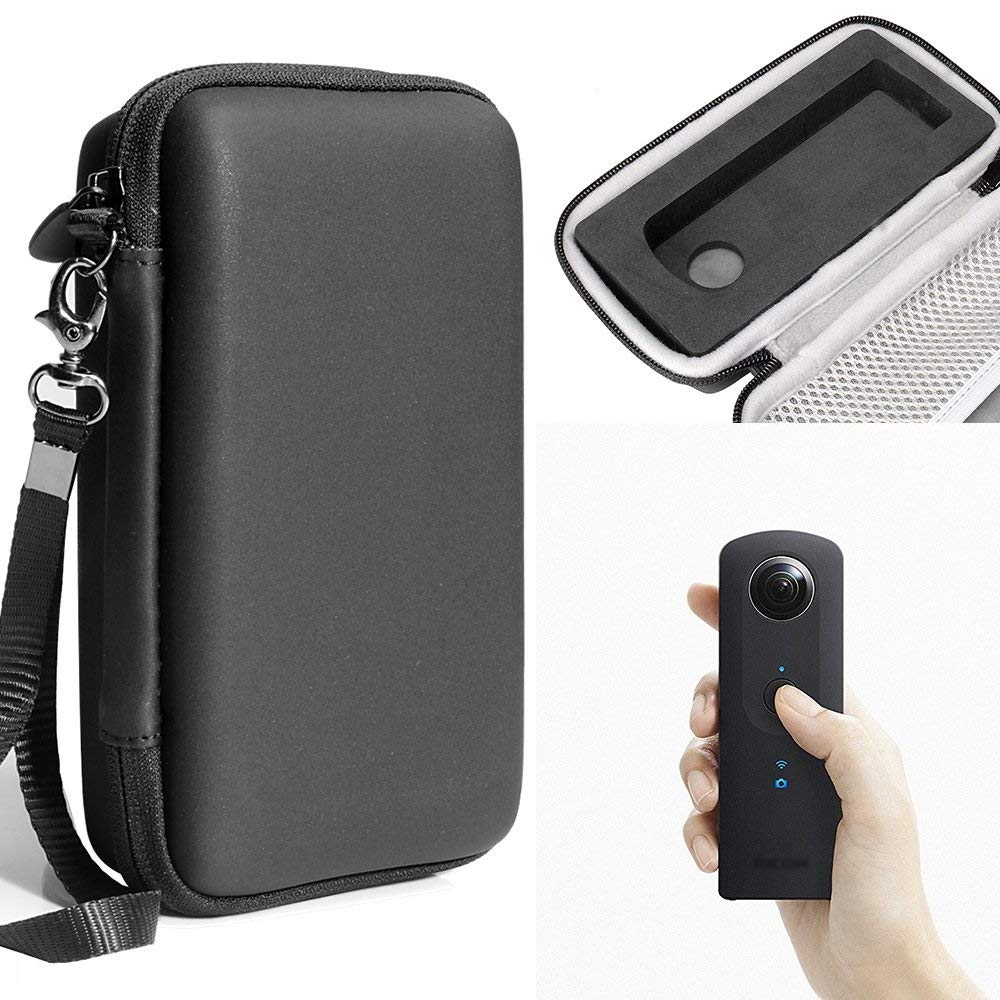 WGear Protective Case for Ricoh Theta S, V 360 and Theta SC 360 Degree Spherica, Customized Dense Absorbing Sturdy Foam Inlay, Mesh Pocket Inside Matte Black WGear