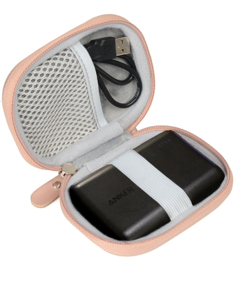 WGear Feature Designed Semi-Hard Case for Anker PowerCore 10000 Portable Charger Exter Batteries, mesh Pocket for Cable, Fastening Elastic Strap, Wrist Strap Rose Gold WGear