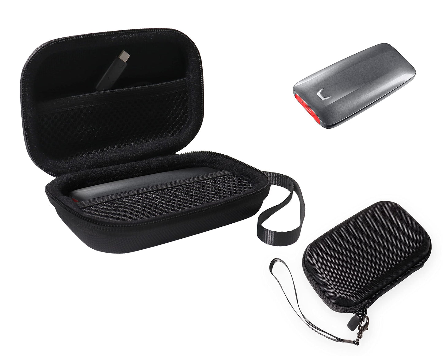 InGo Portable SSD Case - Compatible with SanDisk 1TB Extreme & Samsung X5 - Thunderbolt 3 - Carabiner, Mesh Pocket, Elastic Strap InGo
