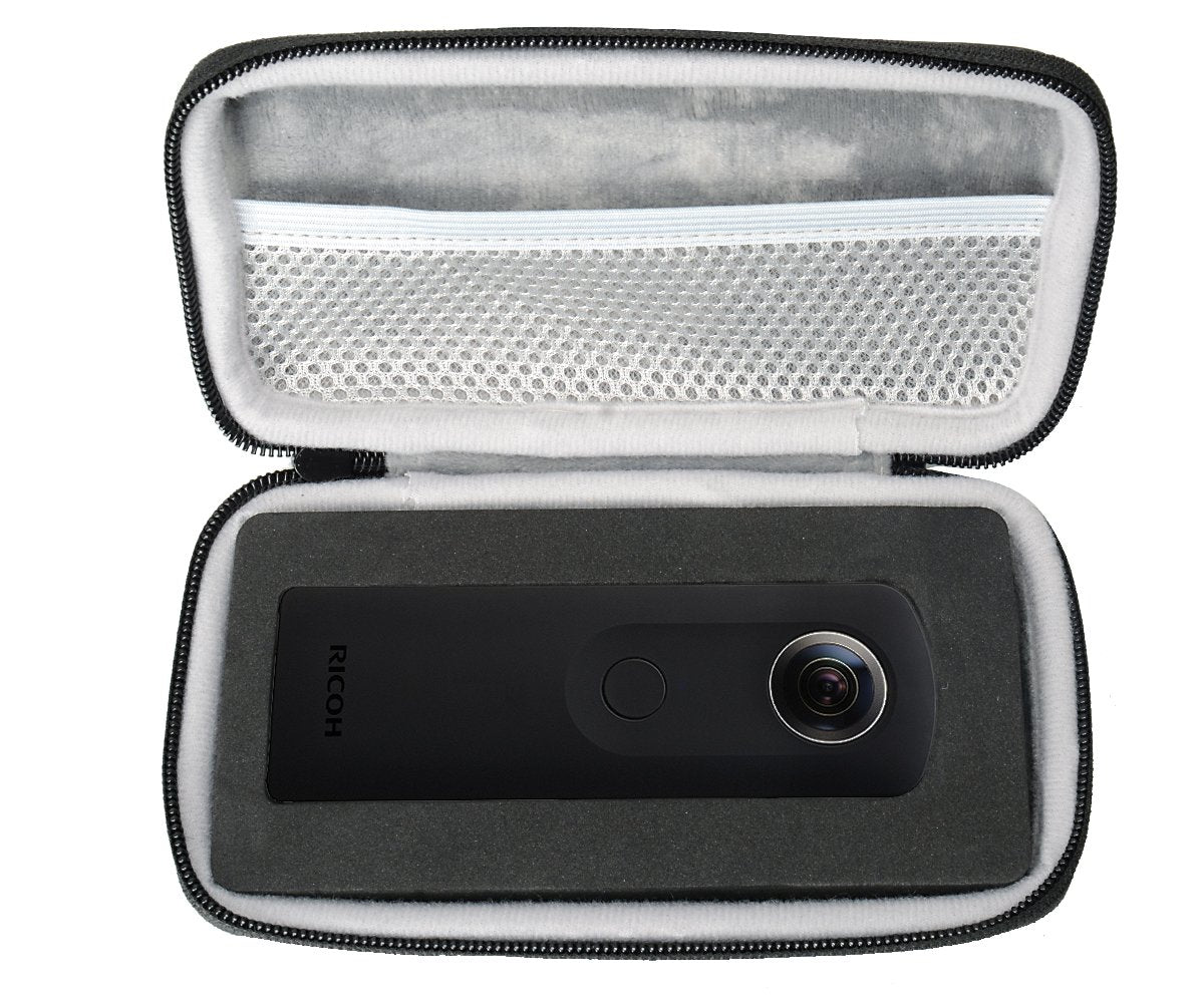 WGear Protective Case for Ricoh Theta S, V 360 and Theta SC 360 Degree Spherica, Customized Dense Absorbing Sturdy Foam Inlay, Mesh Pocket Inside Matte Black WGear