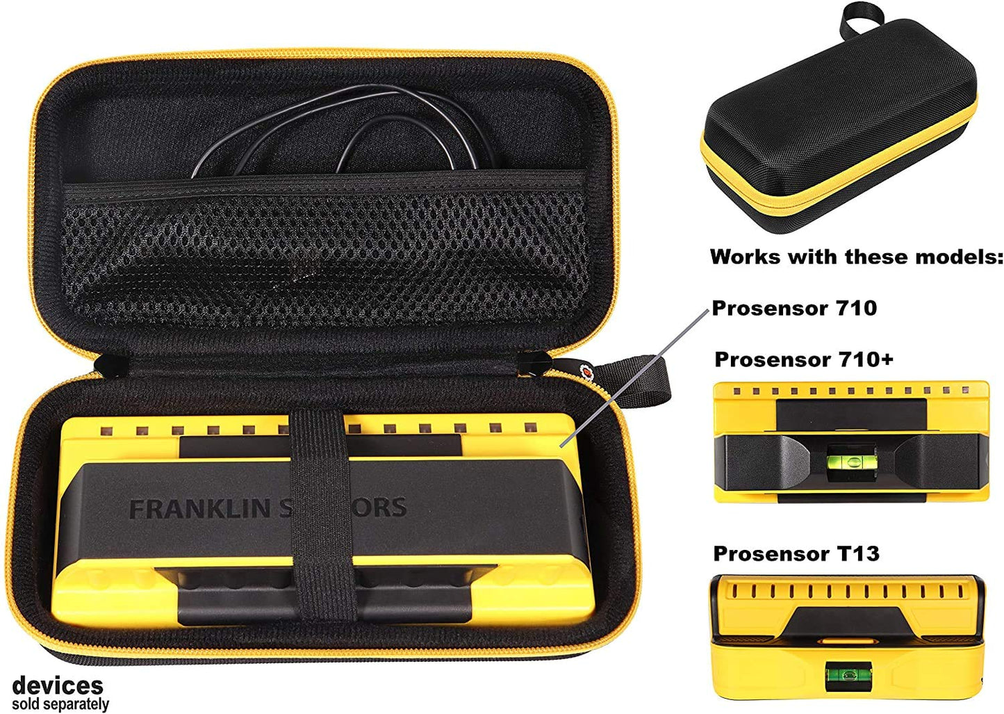 GETGEAR Stud Sensor Case compatible with Franklin ProSensor 710, 710+, T13 mesh pocket for other accessories, Contrast orange color to match your sensor, Easy to hold strap GETGEAR