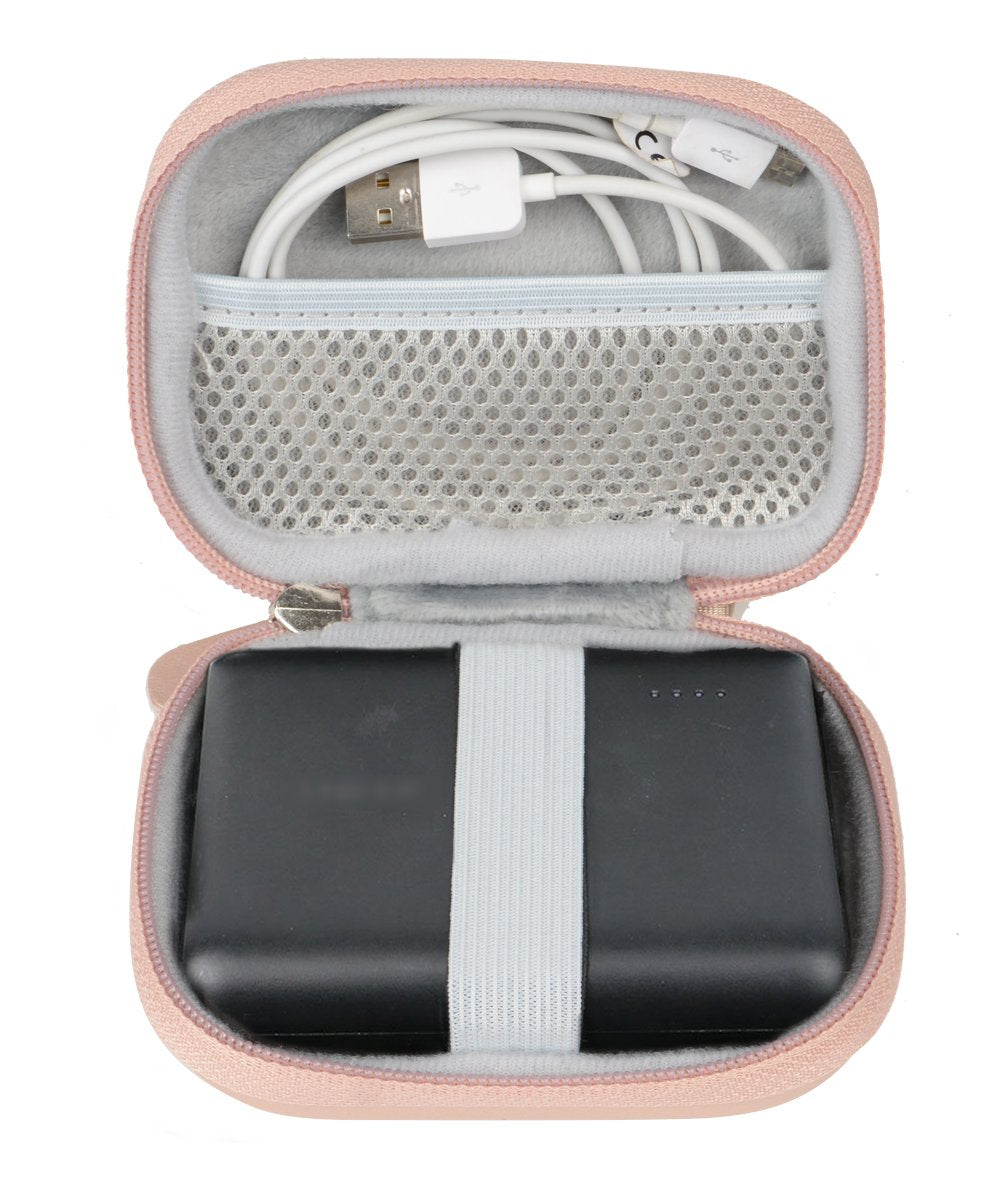 Travel Easy Designed Protective Case by WGear for Anker PowerCore 13000 Portable Charger, mesh Pocket for Cable, Fastening Elastic Strap, Featured Wrist Strap (Rose Gold) WGear