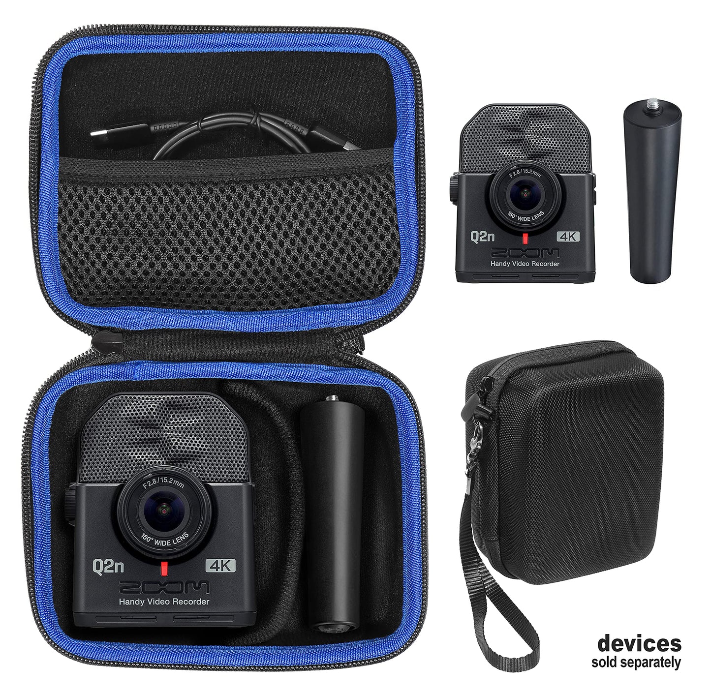 getgear Case for Zoom Q2n-4K Handy Video Recorder and Zoom MA-2 Tripod, Organizer for Q2n-4k/H2n Recorder, Tripod, Cord, Flash Memory Card and SSD, Also fit for mini Trail Game Camera GETGEAR