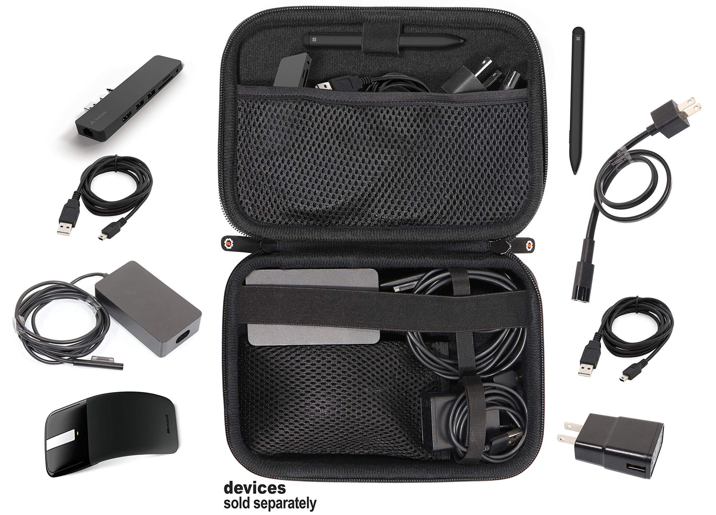 Microsoft Surface Accessories organizing case, by getgear, for Surface Dock, Surface Charger Adapter, Surface Arc Mouse, Surface Pen, Surface USB 3.0 Hub Docking Station and Others GETGEAR