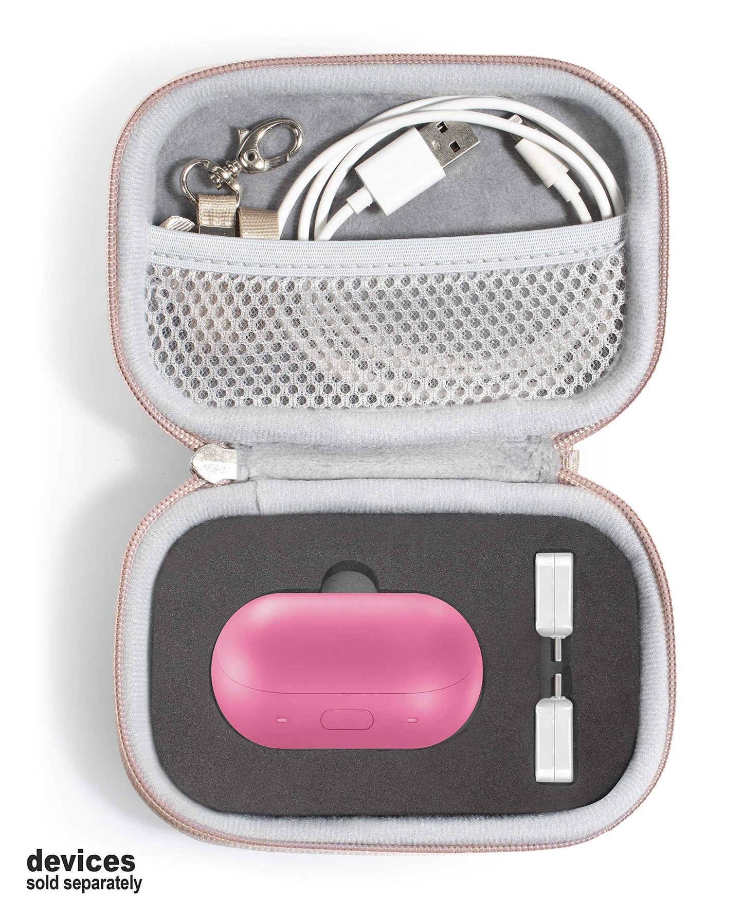 GETGEAR Carrying Case for Samsung Gear IconX (2018 Edition) Bluetooth Cord-Free Fitness Earbuds, All in one Carrying and Storage Solution, Customized Inlay for Charger Box and USB Core, Rose Gold GETGEAR