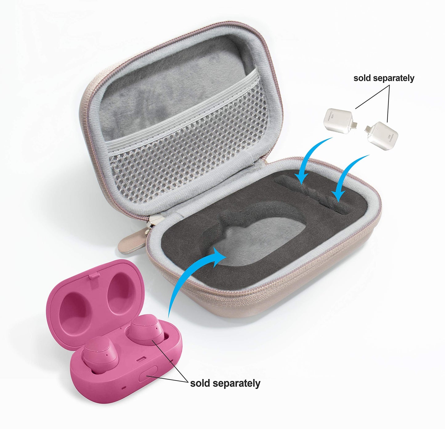 GETGEAR Carrying Case for Samsung Gear IconX (2018 Edition) Bluetooth Cord-Free Fitness Earbuds, All in one Carrying and Storage Solution, Customized Inlay for Charger Box and USB Core, Rose Gold GETGEAR
