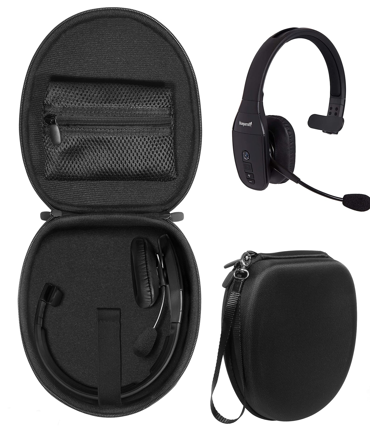 Headset Case for VXI BlueParrott B450-XT, B450-XT -204010-C, B350-XT, B250-XTS, C400-XT, Mesh Pocket for Cable, Amplifier and Other Accessories, Detachable Wrist Strap WGear