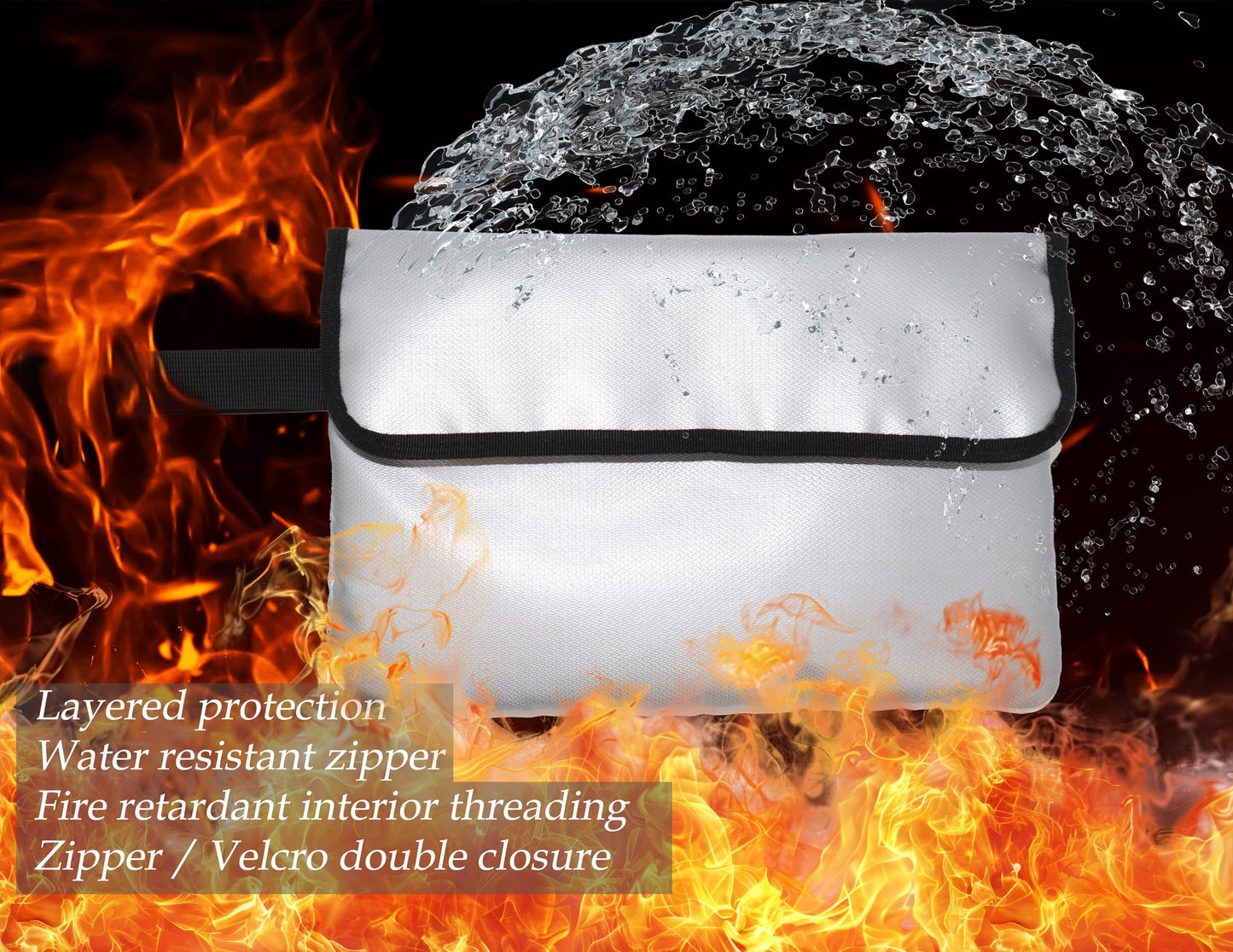 GETGEAR Fireproof Document Bag, Fire and Water resistant Safe Protects legal documents, contract, Birth Certificates, Cash and other Valuables, handle for easy carrying