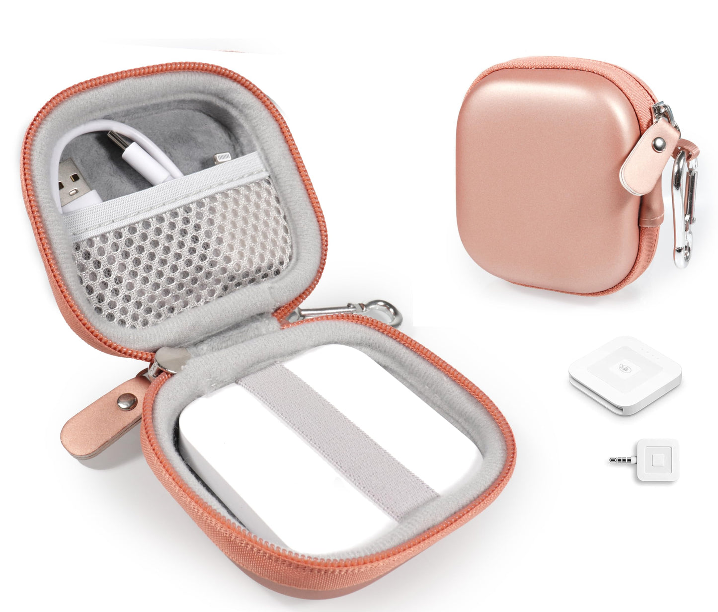 WGear Credit Card Reader Case for Square Contactless and Chip Reader, Chip Reader Scanner, USB Cables and Small Accessories, Mesh Pocket, Secure Elastic Strap, Easy to go Carabiner WGear