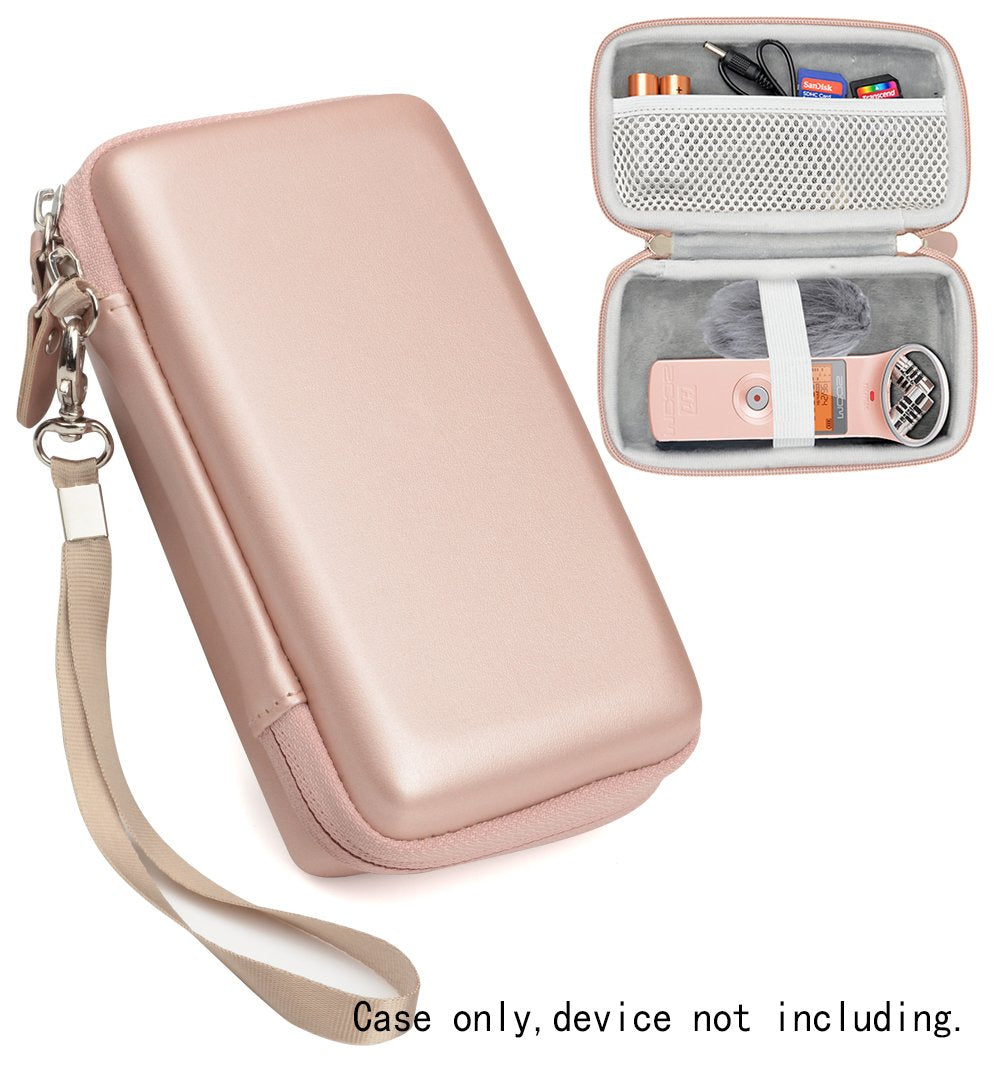 Professional Portable Recorder Case for ZOOM H1, ZH1 Music Recorder with mesh pocket cable, outdoor Microphone Windscreen Muff, Elastic strap, Strong and light weight hard case, Rose Gold WGear