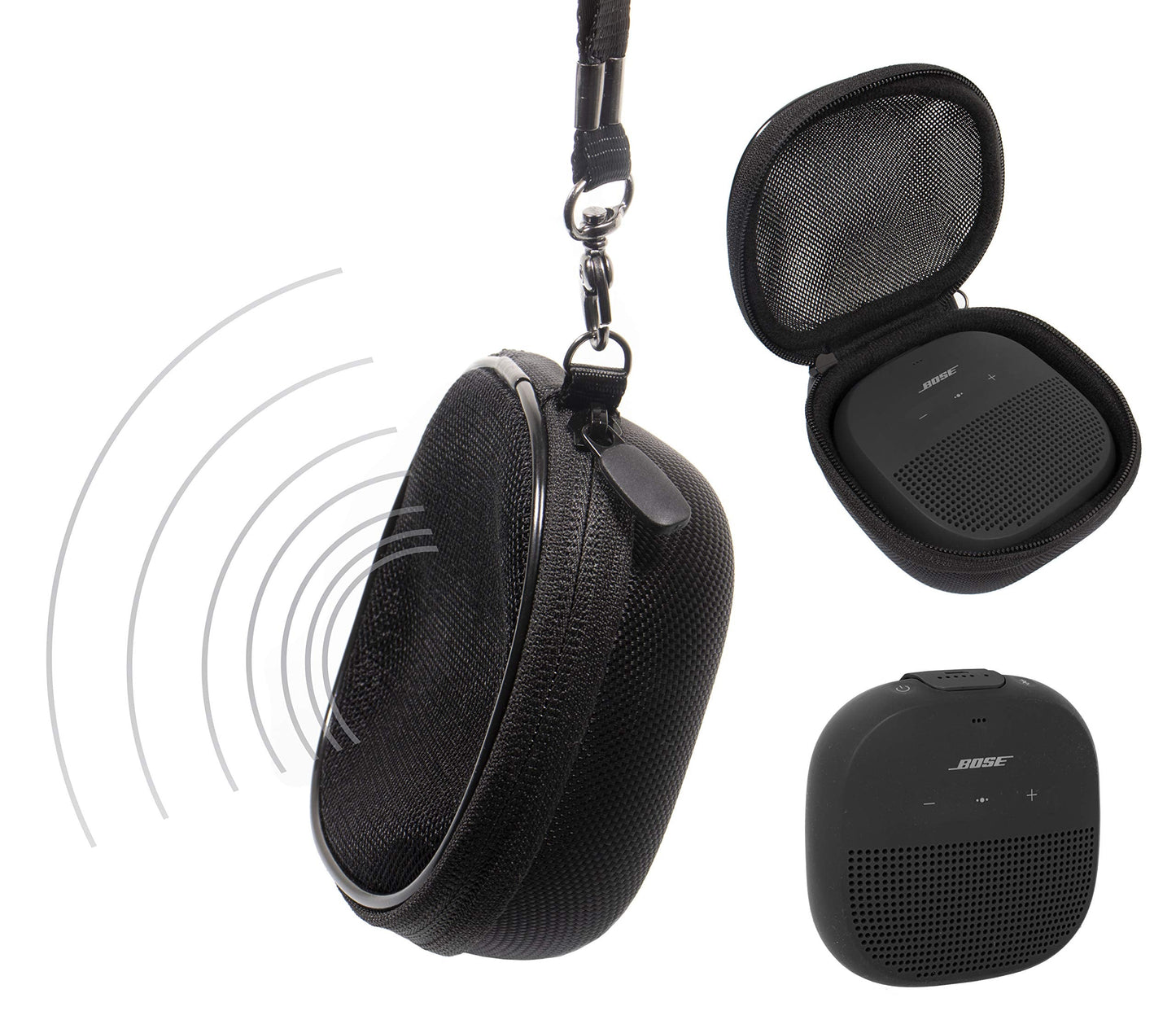 Feature Protective Case for Bose SoundLink Micro Bluetooth Speaker by WGear, Featured Design with mesh Pocket for Cable and Other Accessories, Elastic Strap to Secure Device WGear