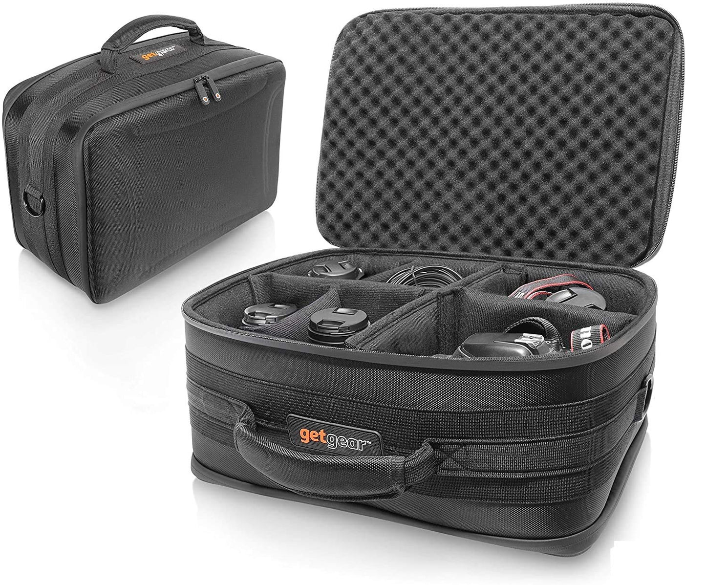 GETGEAR Professional All in one Camera case for up to 2 Cameras and Three Lenses, Long Distance, Wide Angel and Facial, for Canon EOS, EOS Rebel, Panasonic, Sony, Olympus, All Models GETGEAR