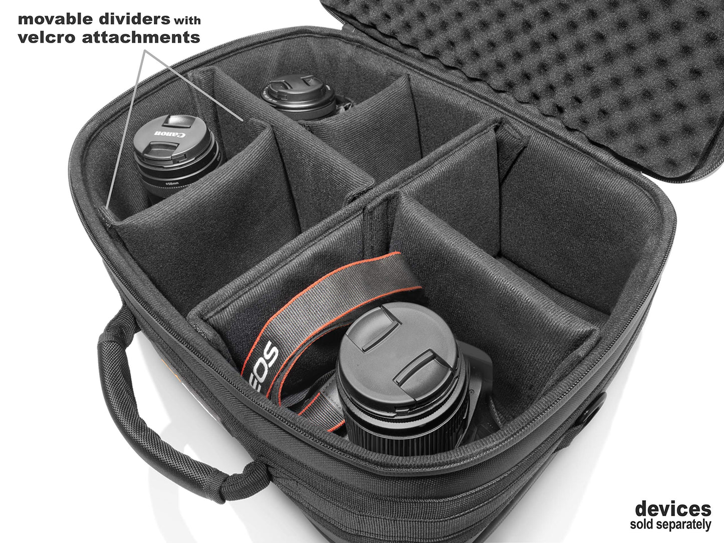 GETGEAR Professional All in one Camera case for up to 2 Cameras and Three Lenses, Long Distance, Wide Angel and Facial, for Canon EOS, EOS Rebel, Panasonic, Sony, Olympus, All Models GETGEAR
