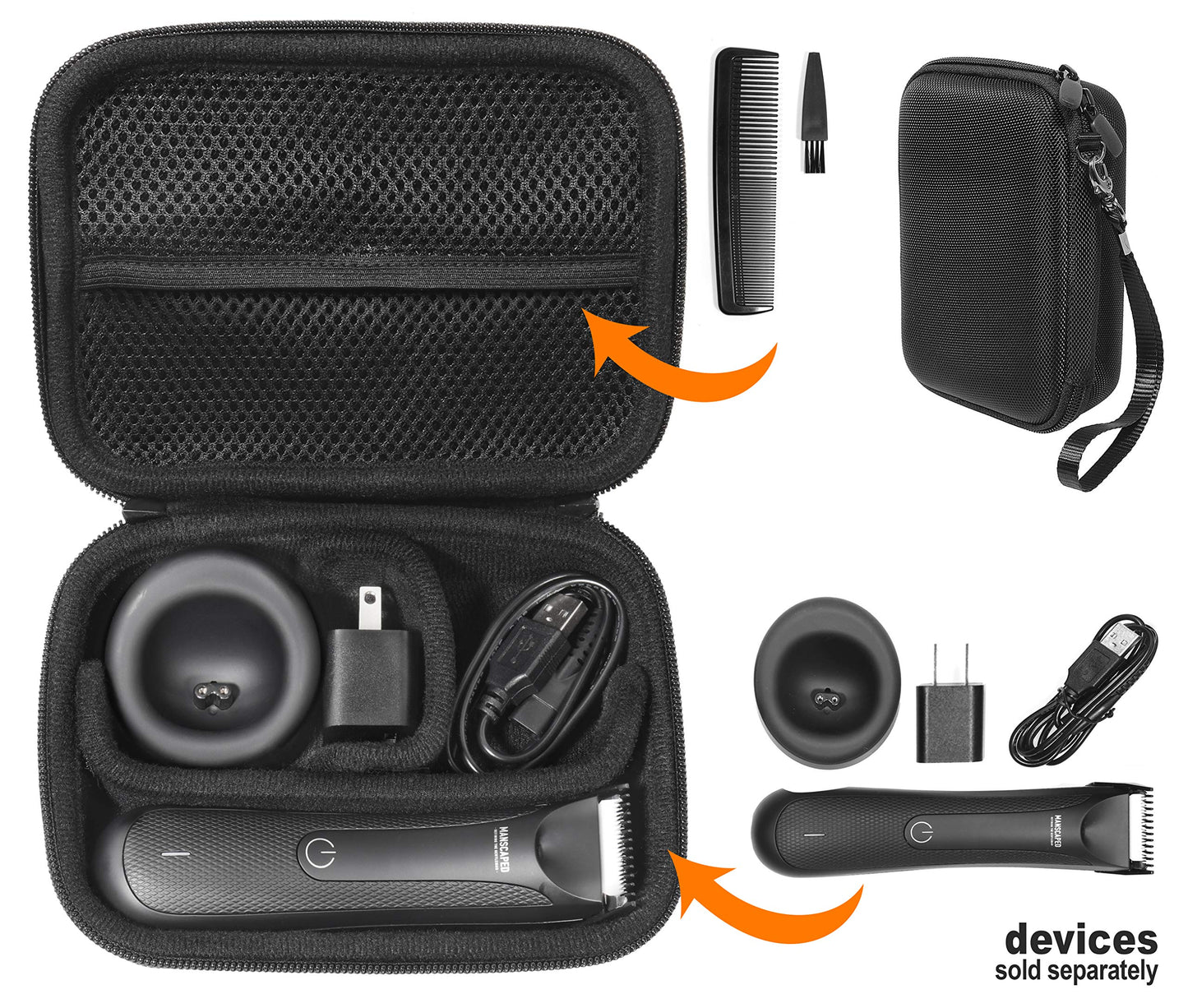 GETGEAR case compatible with Manscaped Best Electric Manscaping Groin Hair Trimmer, smart divider for separated compartment for trimmer and accessories GETGEAR