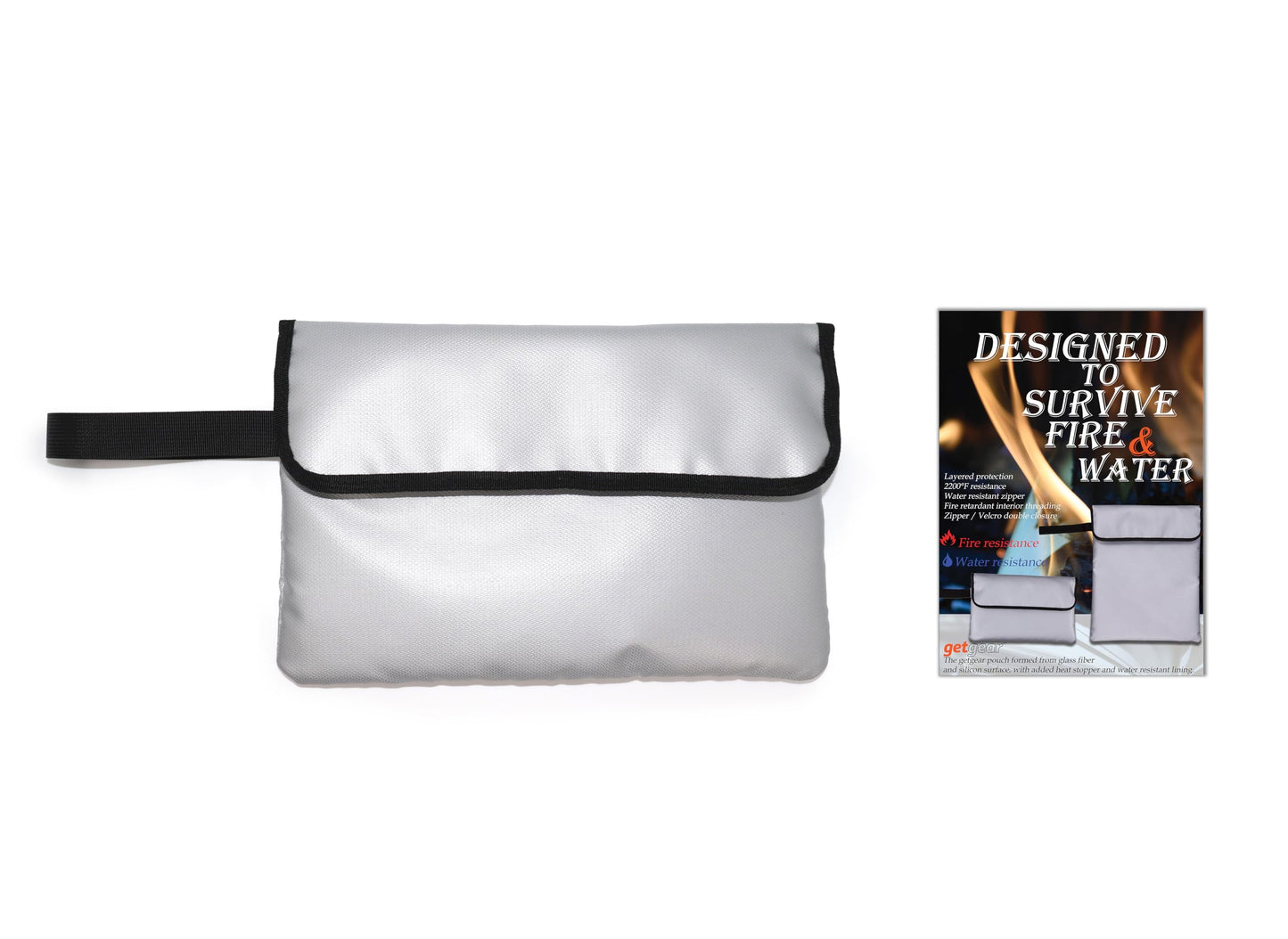 GETGEAR Fireproof Document Bag, Fire and Water resistant Safe Protects legal documents, contract, Birth Certificates, Cash and other Valuables, handle for easy carrying