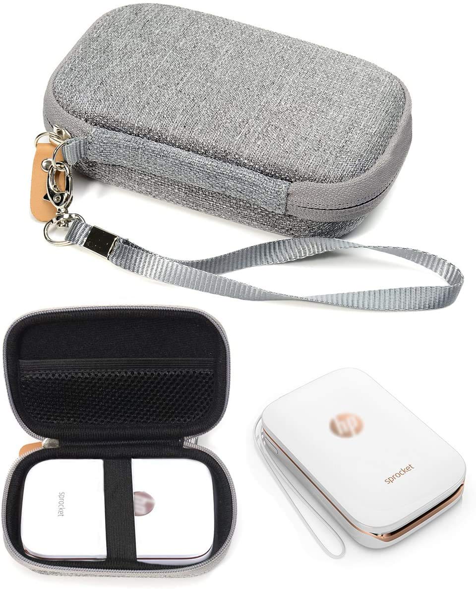 Shockproof Travel Easy Carrying Case for HP Sprocket Portable Photo Printer and Polaroid ZIP Mobile Printer, Mesh Pocket for Cable, Printing Paper and other accessories, Gray WGear
