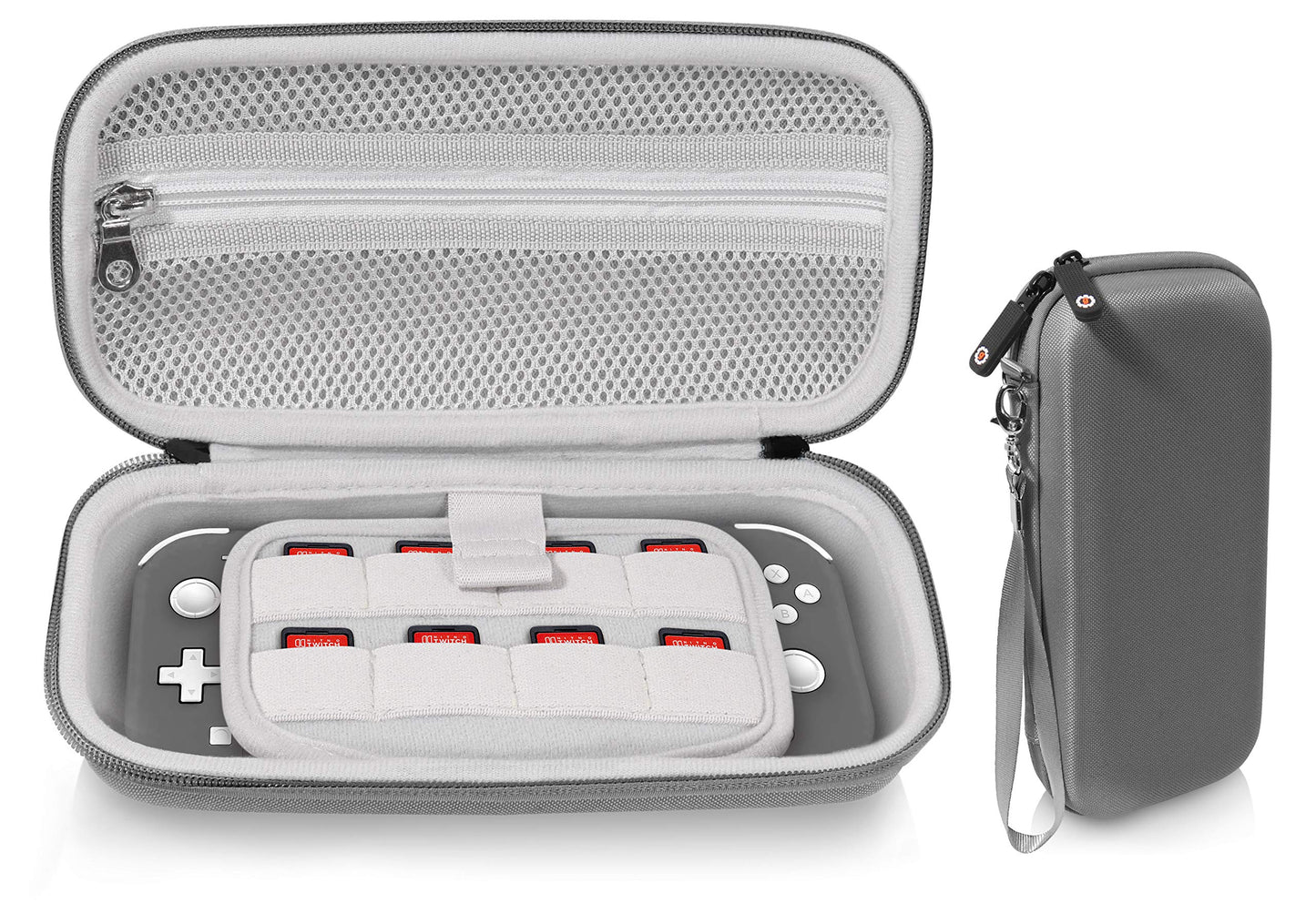 GETGEAR Case for Nintendo Switch Lite, divide panel for extra Screen protection, Switch Game card holders, mesh accessory pocket (Gray) GETGEAR