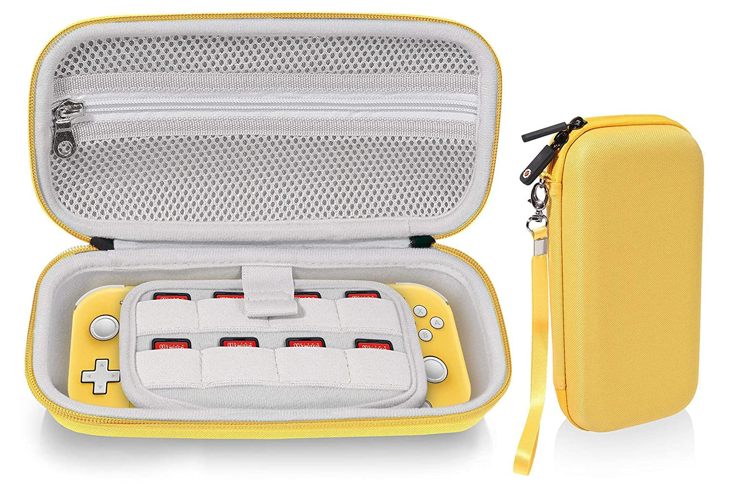 GETGEAR Case for Nintendo Switch Lite, divide panel for extra Screen protection, Switch Game card holders, mesh accessory pocket (Yellow) GETGEAR