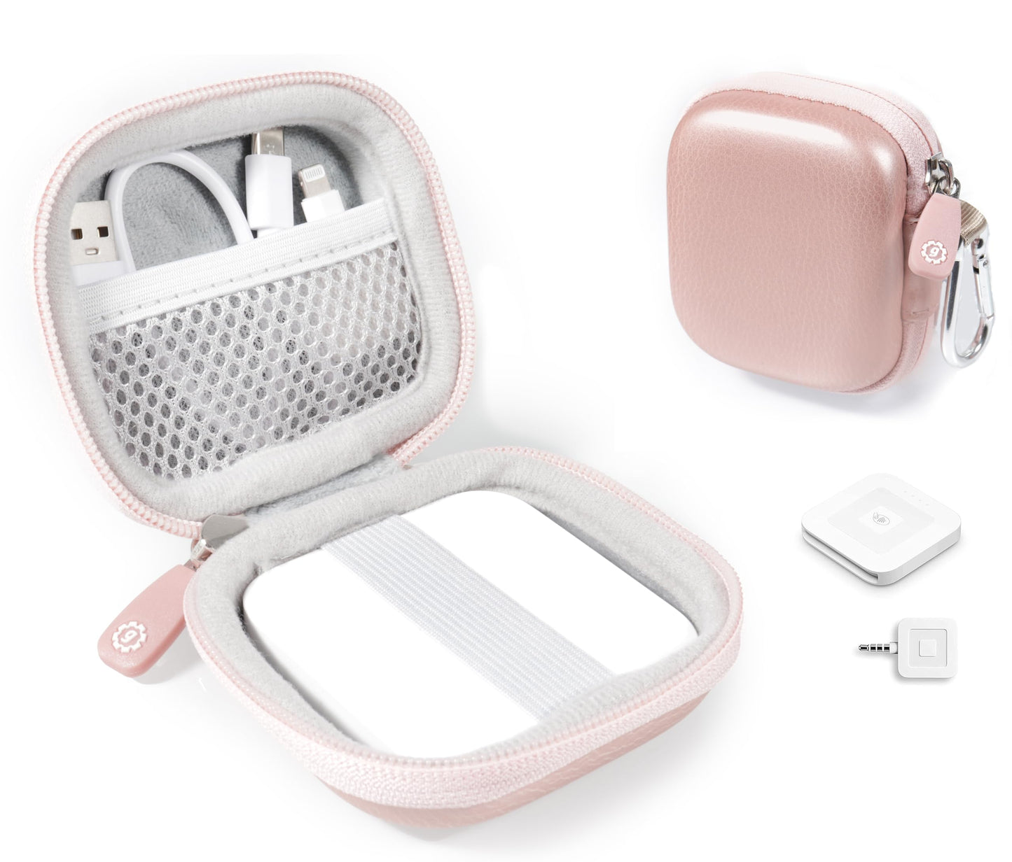 WGear Credit Card Reader Case for Square Contactless and Chip Reader, Chip Reader Scanner, USB Cables and Small Accessories, Mesh Pocket, Secure Elastic Strap, Easy to go Carabiner WGear