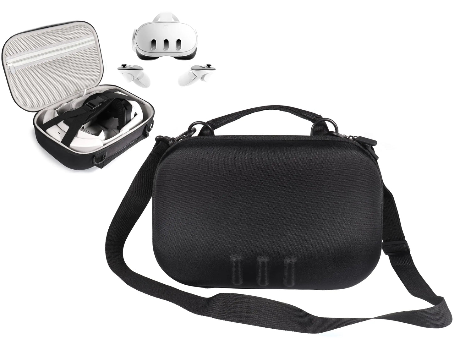 GETGEAR VR Headset Case for compatible with Meta Quest 3/ 3s, Portable travel organizer for VR and controllers with shoulder strap, also fits for Meta Quest 2, Oculus Quest 3, Vision Pro (Blue)