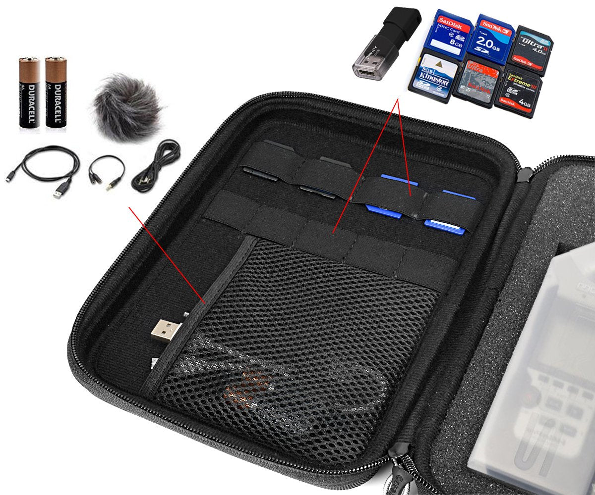 Professional Portable Recorder Case with DIY foam inlay for ZOOM H1, H2N, H5, H4N, H6, F8, Q8 Handy Music Recorders, Charger, Mic Tripod Adapter and Accessories (Polyester Black) WGear
