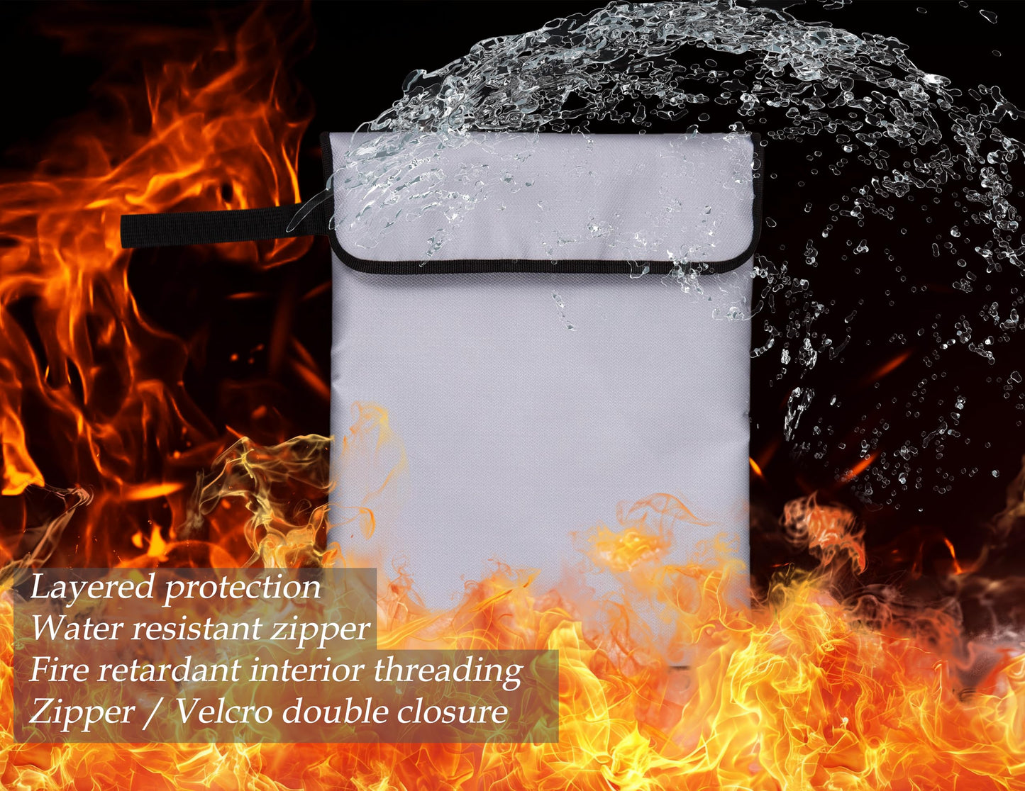 GETGEAR Fireproof Document Bag, Fire and Water resistant Safe Protects legal documents, contract, Birth Certificates, Cash and other Valuables, handle for easy carrying