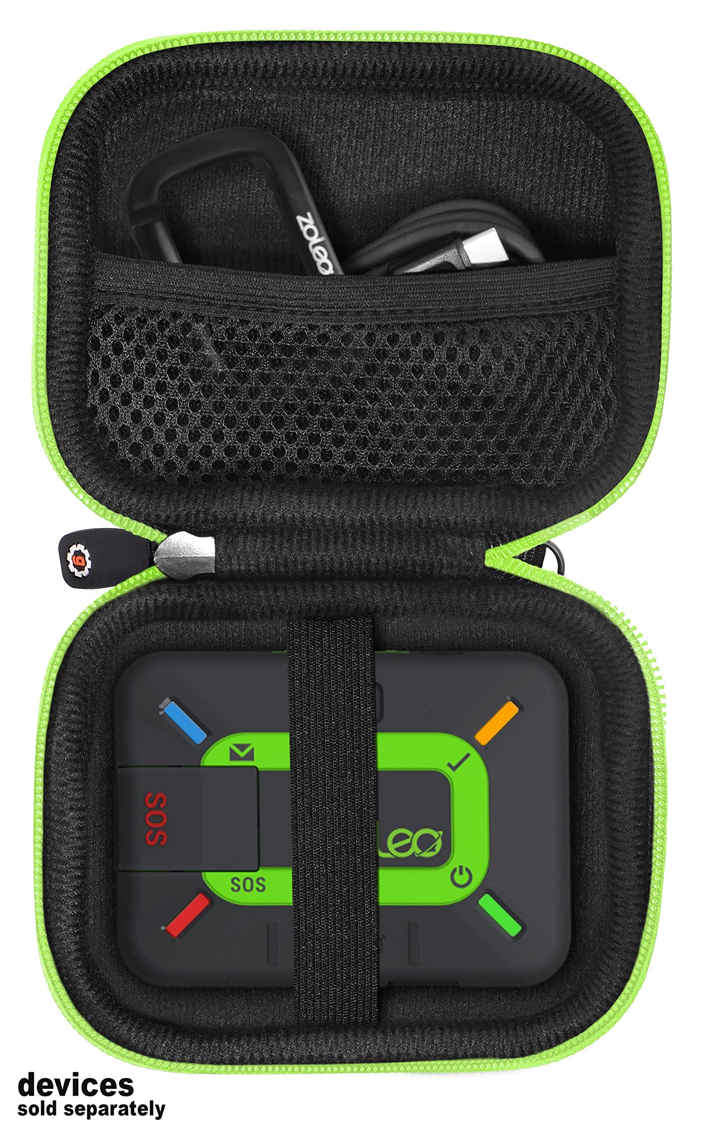getgear Case for ZOLEO Satellite Communicator, Designed case with Size and Shape Matching, Black case Contrasted with Green Zip GETGEAR