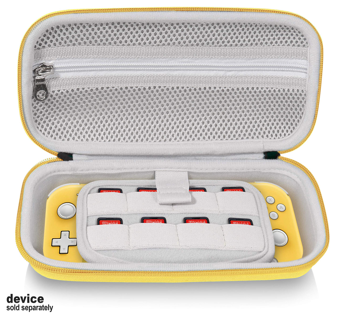 GETGEAR Case for Nintendo Switch Lite, divide panel for extra Screen protection, Switch Game card holders, mesh accessory pocket (Yellow) GETGEAR