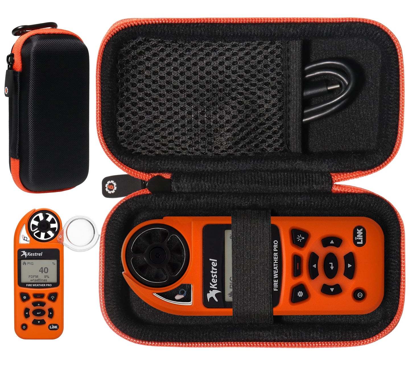 getgear Weather Meter Case for Kestrel Weather Meter Compatible with Kestrel Elite, 5700/ 5700X, 5200, 5100, 5500, 2700, 3500, 3000, 3550, 2500, 1000 (Black with Orange Zipper) GETGEAR