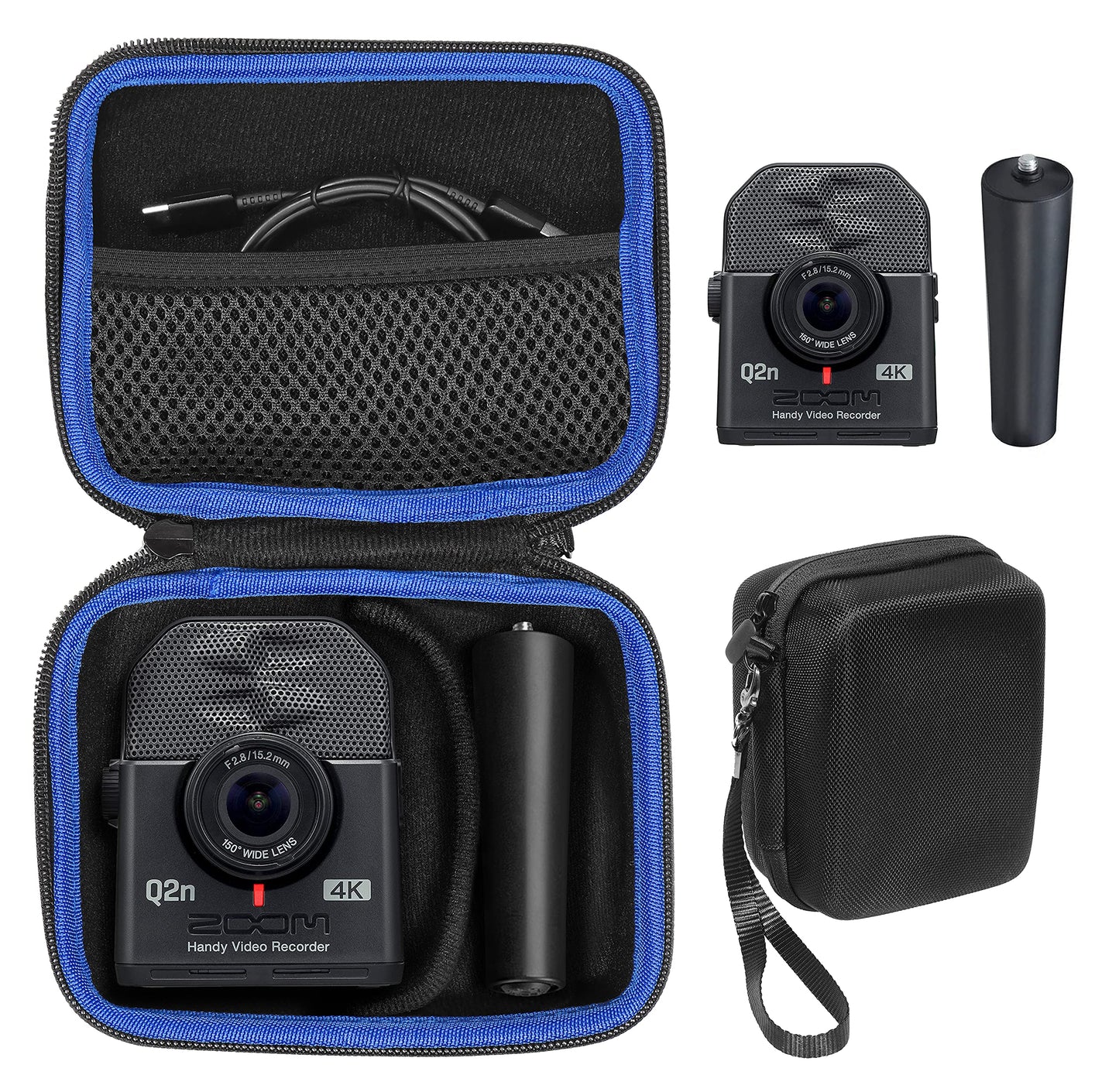 getgear Case for Zoom Q2n-4K Handy Video Recorder and Zoom MA-2 Tripod, Organizer for Q2n-4k/H2n Recorder, Tripod, Cord, Flash Memory Card and SSD, Also fit for mini Trail Game Camera GETGEAR
