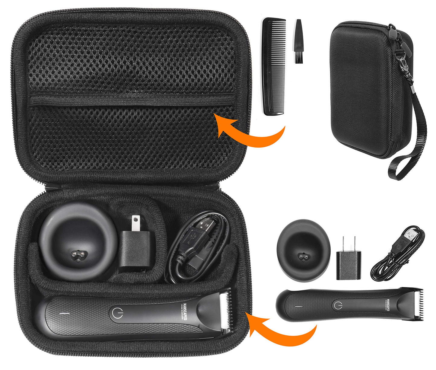 GETGEAR case compatible with Manscaped Best Electric Manscaping Groin Hair Trimmer, smart divider for separated compartment for trimmer and accessories GETGEAR