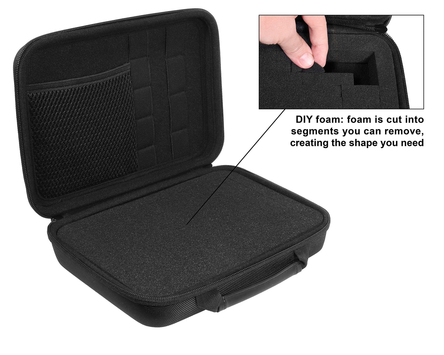 Professional Portable Recorder Case with DIY foam inlay for ZOOM H1, H2N, H5, H4N, H6, F8, Q8 Handy Music Recorders, Charger, Mic Tripod Adapter and Accessories (Polyester Black) WGear