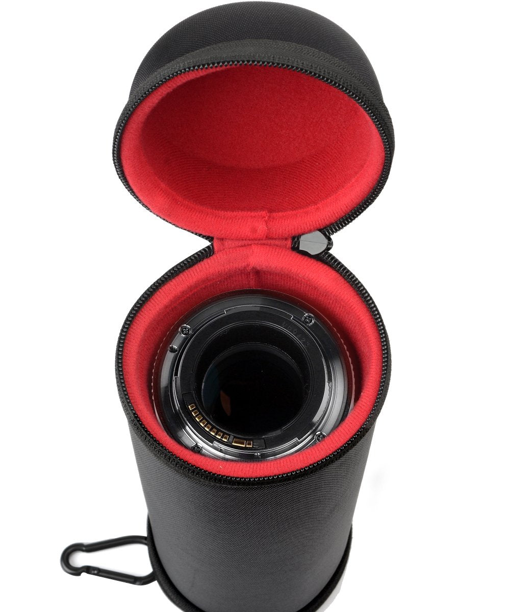 WGear Semi-Hard Lense Case for DSLR Camera Lens (Canon, Nikon, Sony, Pentax, Olympus, Panasonic,etc), Medium Size with Carabiner, Lens Cleaning Wipe (Black Medium) WGear