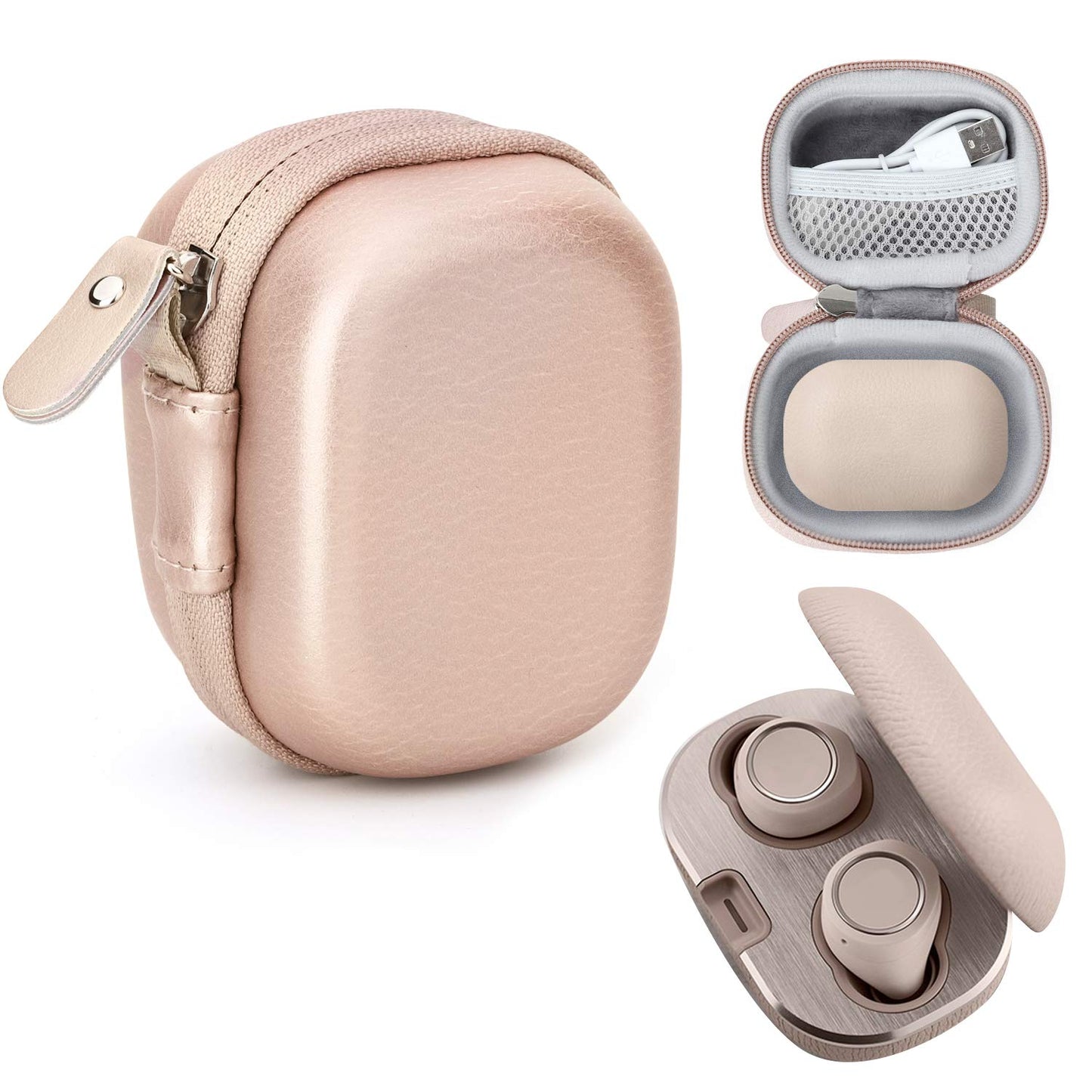 Rose Gold Protective Case for Bang & Olufsen Beoplay E8 2.0 True Wireless Earbuds, Customized case for True Wireless Earbuds Charging case, mesh Accessory Pocket, Elastic Security Elastic Strap GETGEAR