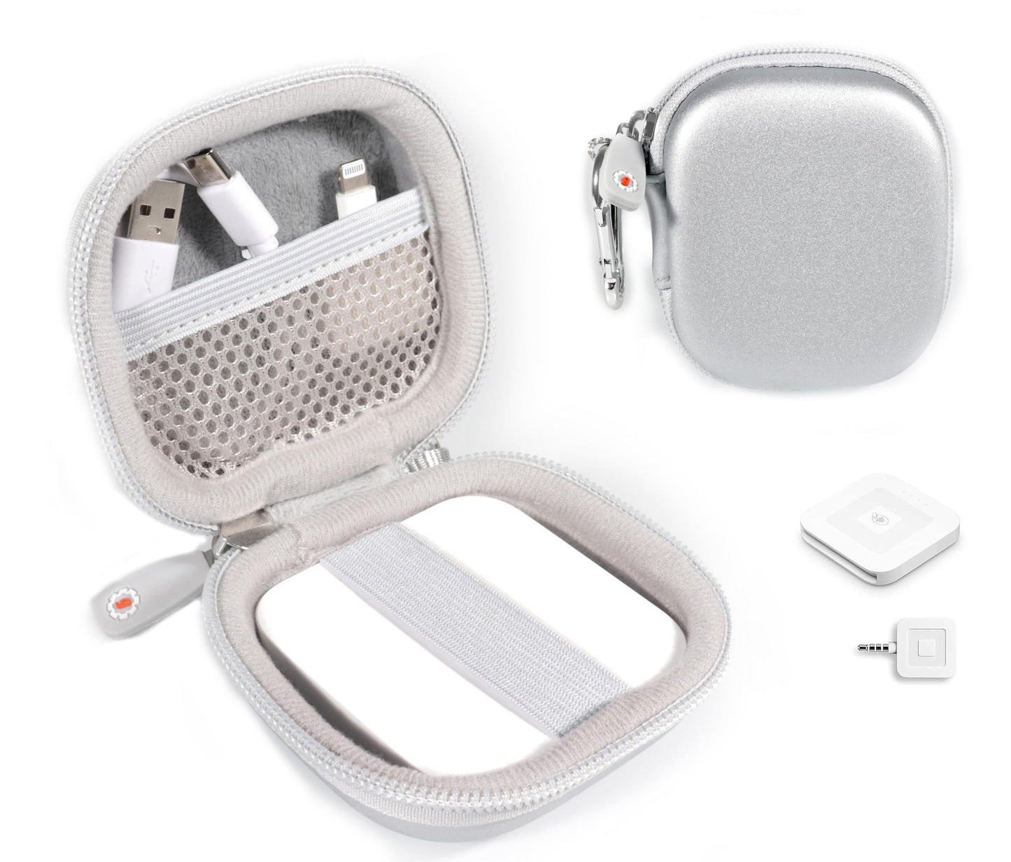 WGear Credit Card Reader Case for Square Contactless and Chip Reader, Chip Reader Scanner, USB Cables and Small Accessories, Mesh Pocket, Secure Elastic Strap, Easy to go Carabiner WGear