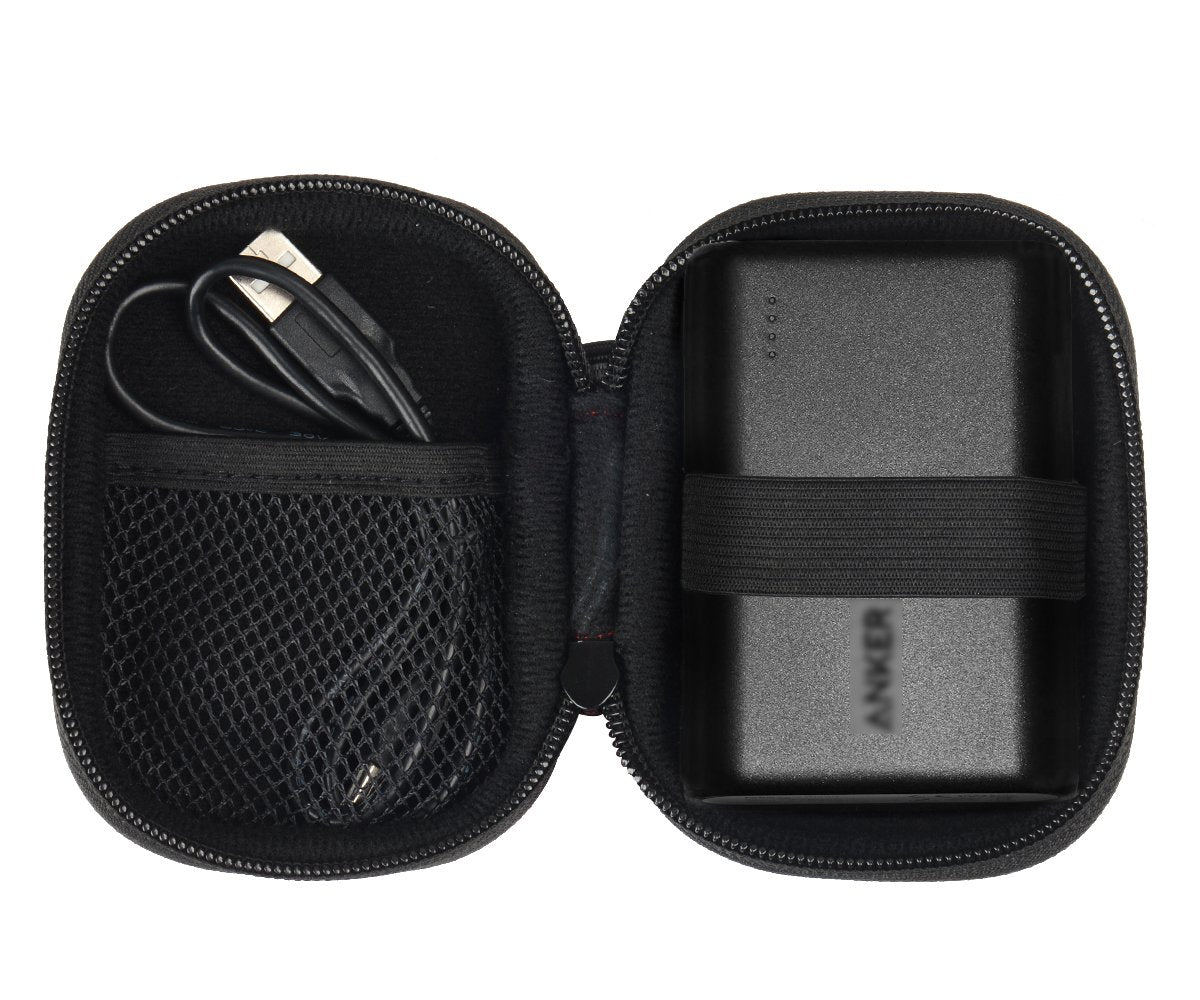 WGear Feature Designed Semi-Hard Case for Anker PowerCore 10000 Portable Charger Exter Batteries, mesh Pocket for Cable, Fastening Elastic Strap, Wrist Strap Ballistic Red WGear