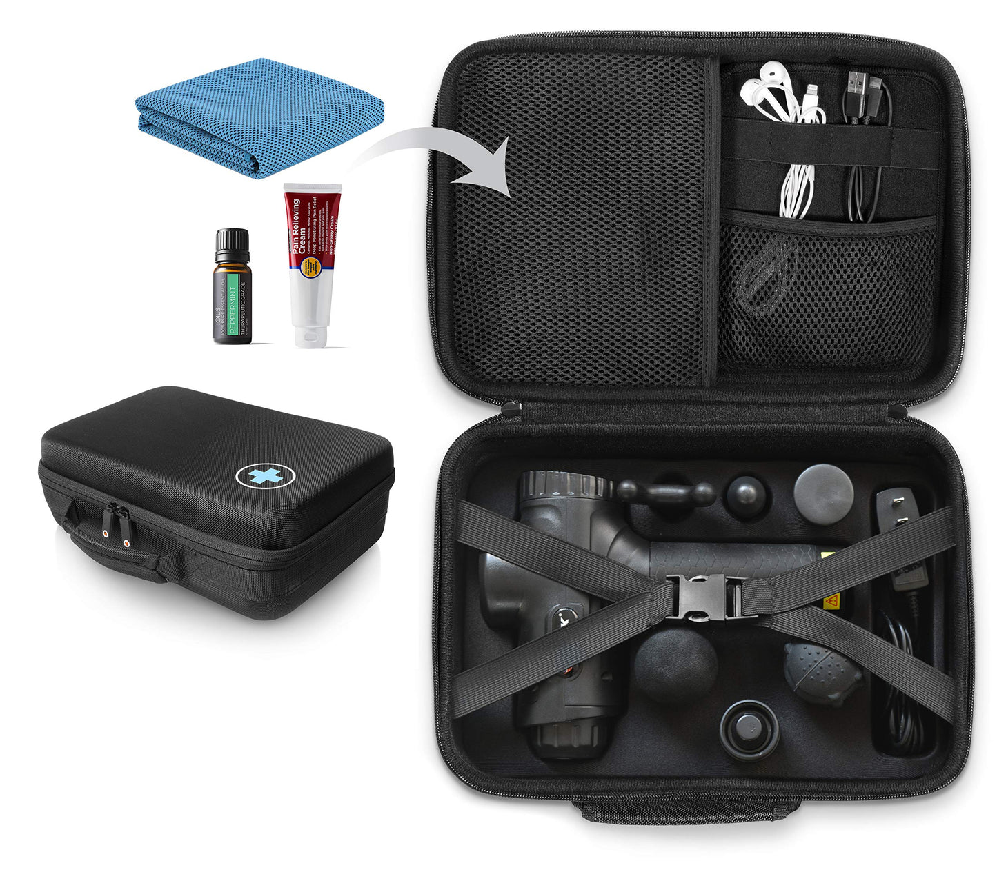 GETGEAR case for 2019 Hyperice Hypervolt Plus with Slots for 5 Head and Attachment, All in one Gym Case for Universal Muscle Massager Gun, Towel, Oil, Cream, Earbuds and Other Carry-on Essentials GETGEAR