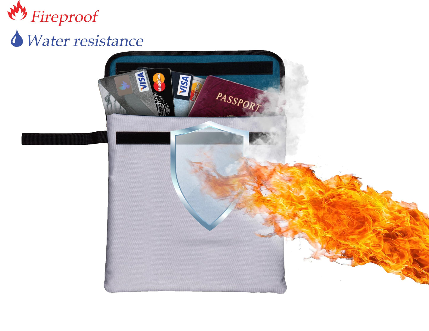 GETGEAR Fireproof Document Bag, Fire and Water resistant Safe Protects legal documents, contract, Birth Certificates, Cash and other Valuables, handle for easy carrying