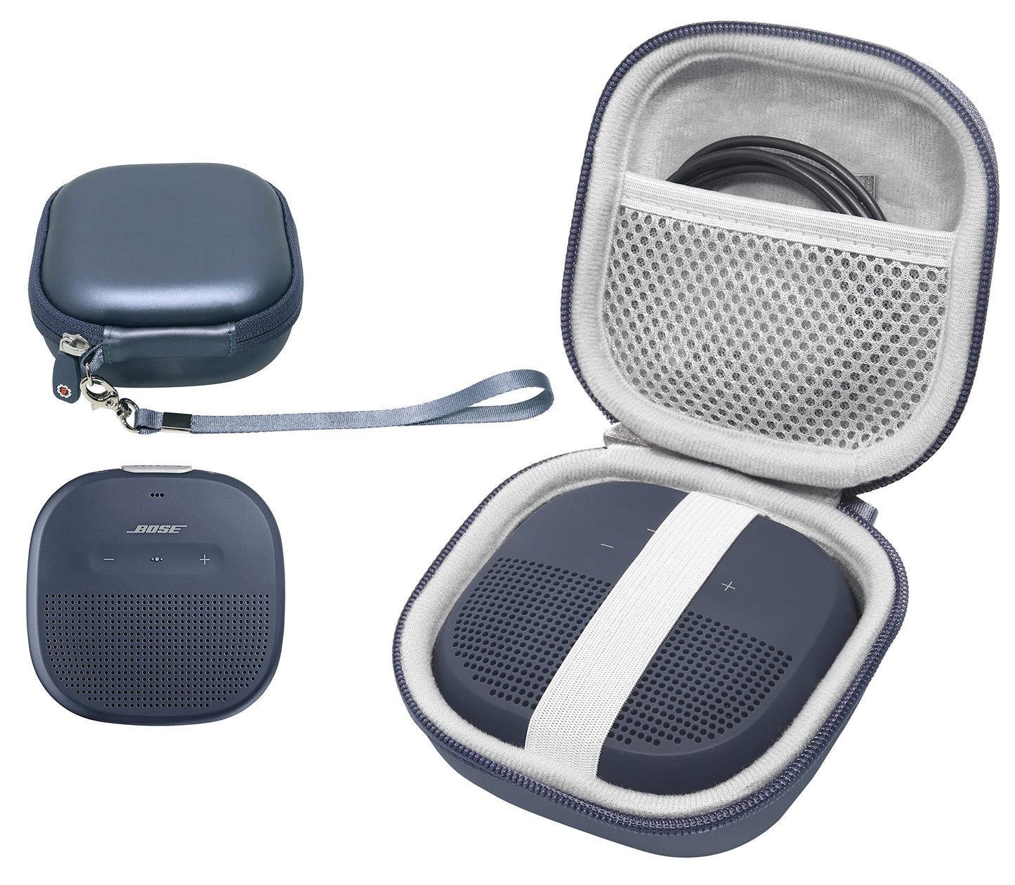 Feature Protective Case for Bose SoundLink Micro Bluetooth Speaker by WGear, Featured Design with mesh Pocket for Cable and Other Accessories, Elastic Strap to Secure Device WGear