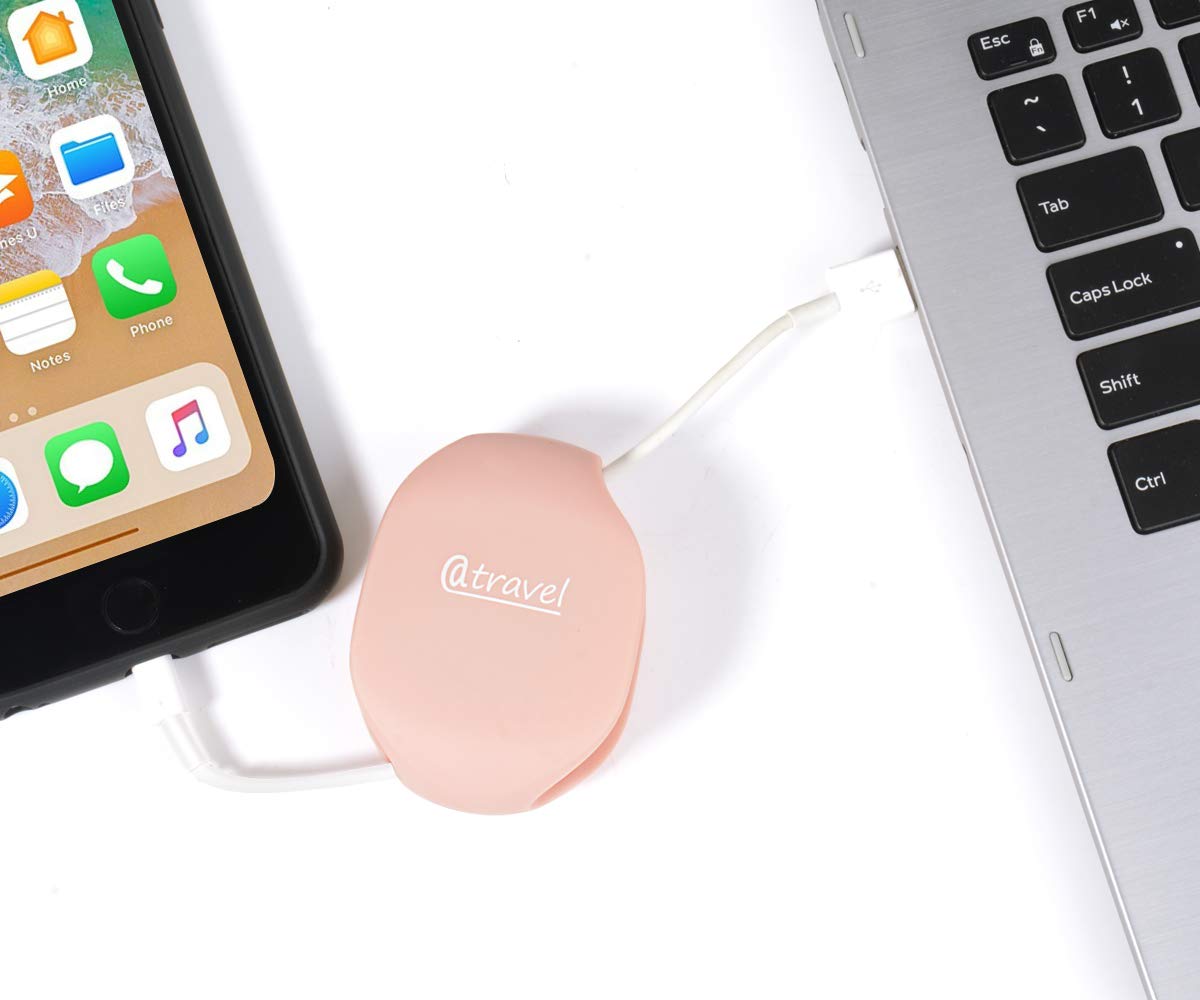 WGear Earbuds Organizer, Cord Manager, Smart Automatic Cord Master, A Simple Pull Then Will Automatic withdraw, The Cord Must Press on The Automatic withdraw Button When Pull (Rose Gold) WGear