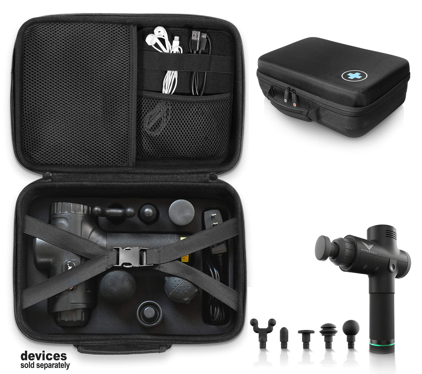 GETGEAR case for 2019 Hyperice Hypervolt Plus with Slots for 5 Head and Attachment, All in one Gym Case for Universal Muscle Massager Gun, Towel, Oil, Cream, Earbuds and Other Carry-on Essentials GETGEAR