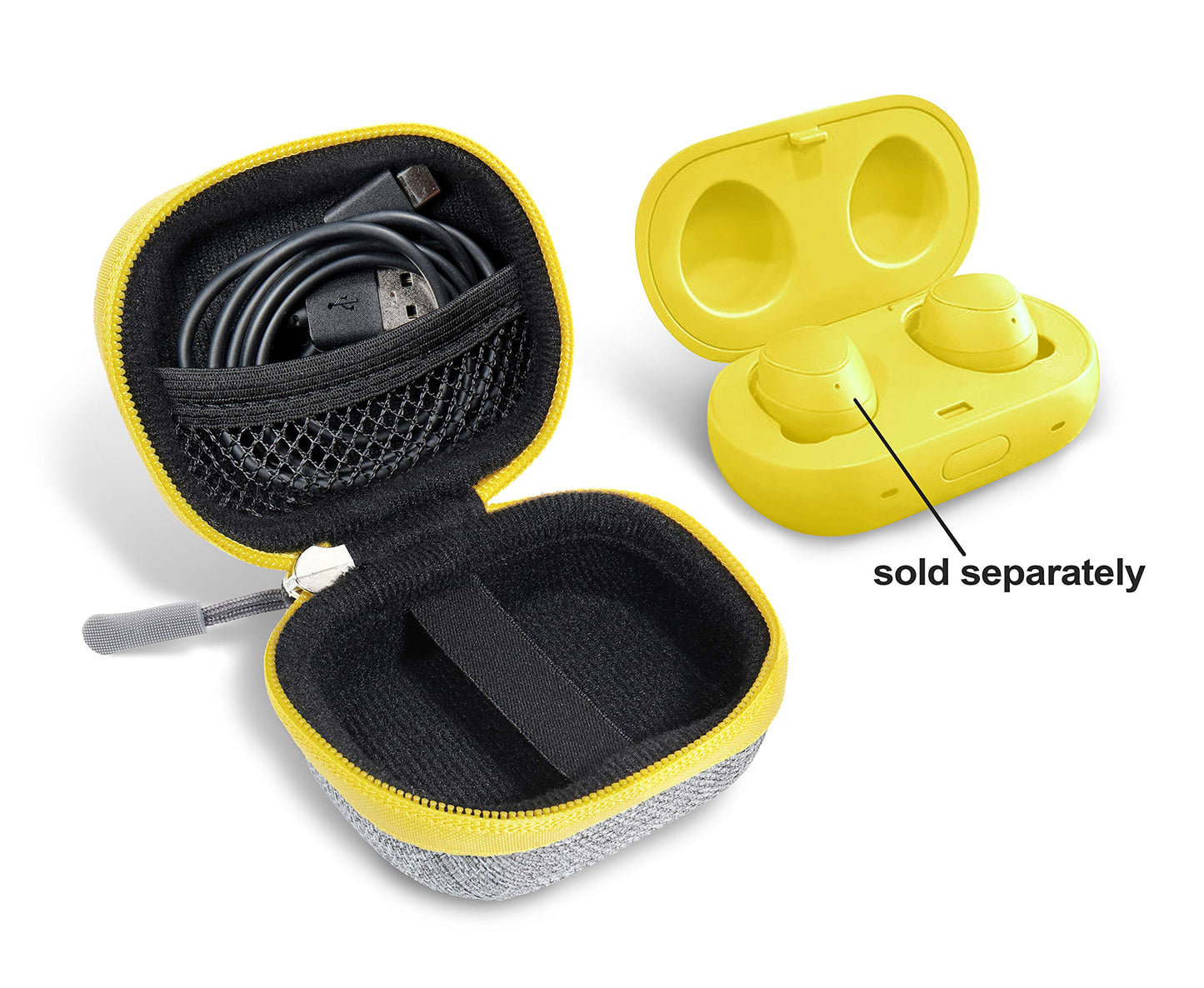 Tweed Gray Protective Case for Samsung Galaxy Buds Pro, Galaxy Buds 2, Galaxy Buds 1, Bluetooth True Wireless Earbuds Charging case, mesh Accessory Pocket, Elastic Security Elastic Strap GETGEAR