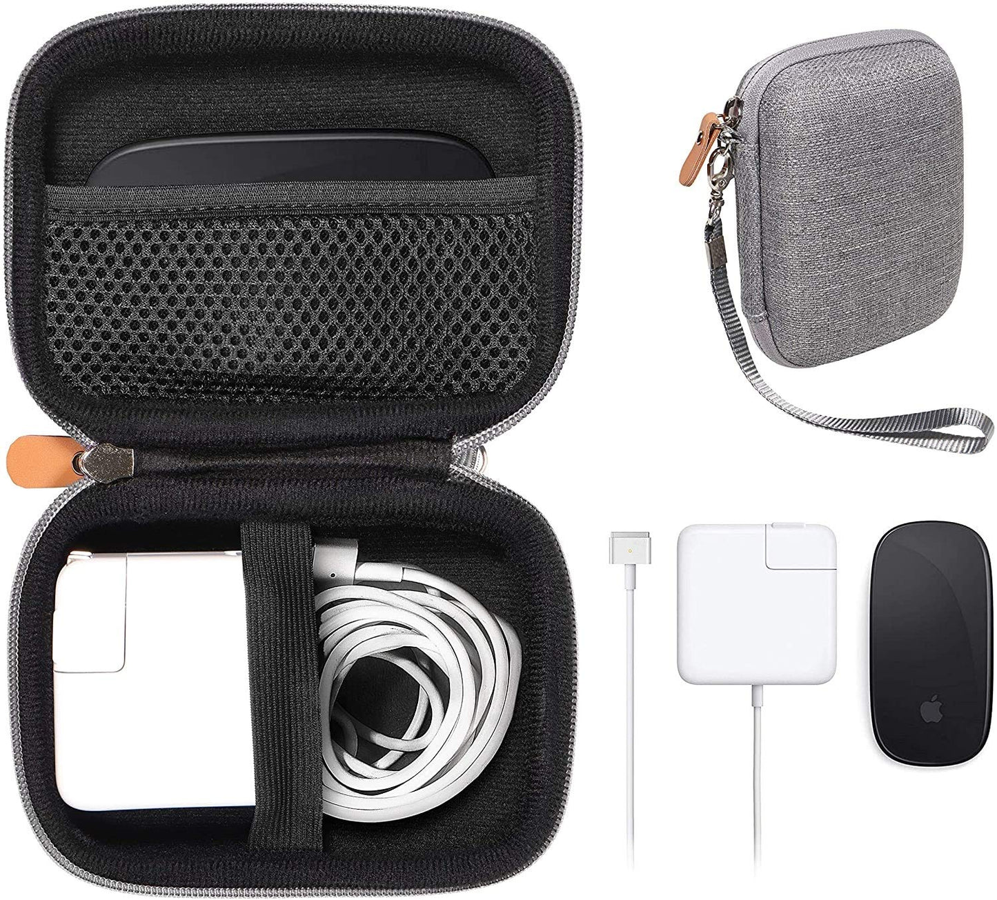 GETGEAR case for MacBook Magsafe/Magsafe 2 Charger Adapter, Magic Mouse 1, 2, Lightning Hub, Type C and USB Hub, Card Reader, All in one Carrying Solution (Tweed Gray) GETGEAR