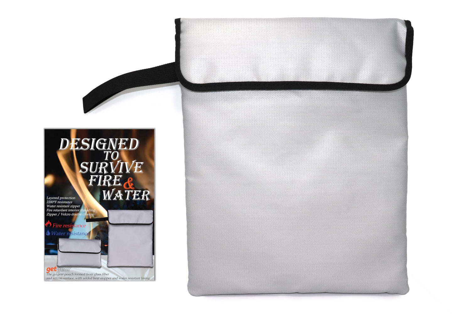 GETGEAR Fireproof Document Bag, Fire and Water resistant Safe Protects legal documents, contract, Birth Certificates, Cash and other Valuables, handle for easy carrying