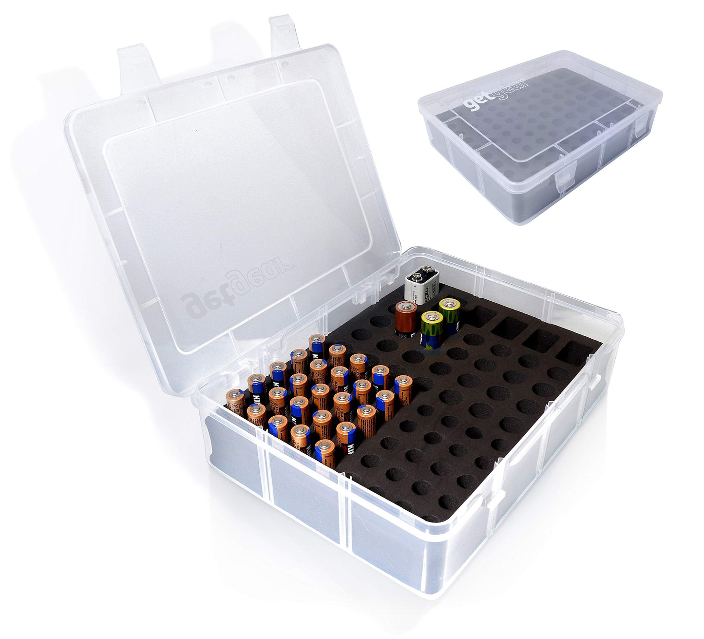 GETGEAR Battery Storage case for AA and AAA Home Alarm Batteries, Customized Inlay to Hold Battery Neat, Ideal case to Keep in Freeze, Moisture Free GETGEAR