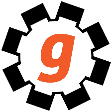 Logo of 'getgear' with a gear design and orange and black colors on a white background