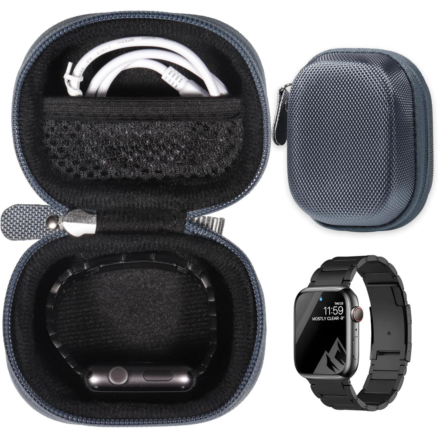 Protective Travel Case for Apple Watch Ultra/Series Samsung Galaxy Watch ā Compact, Durable Storage with Mesh Pocket getgearcase