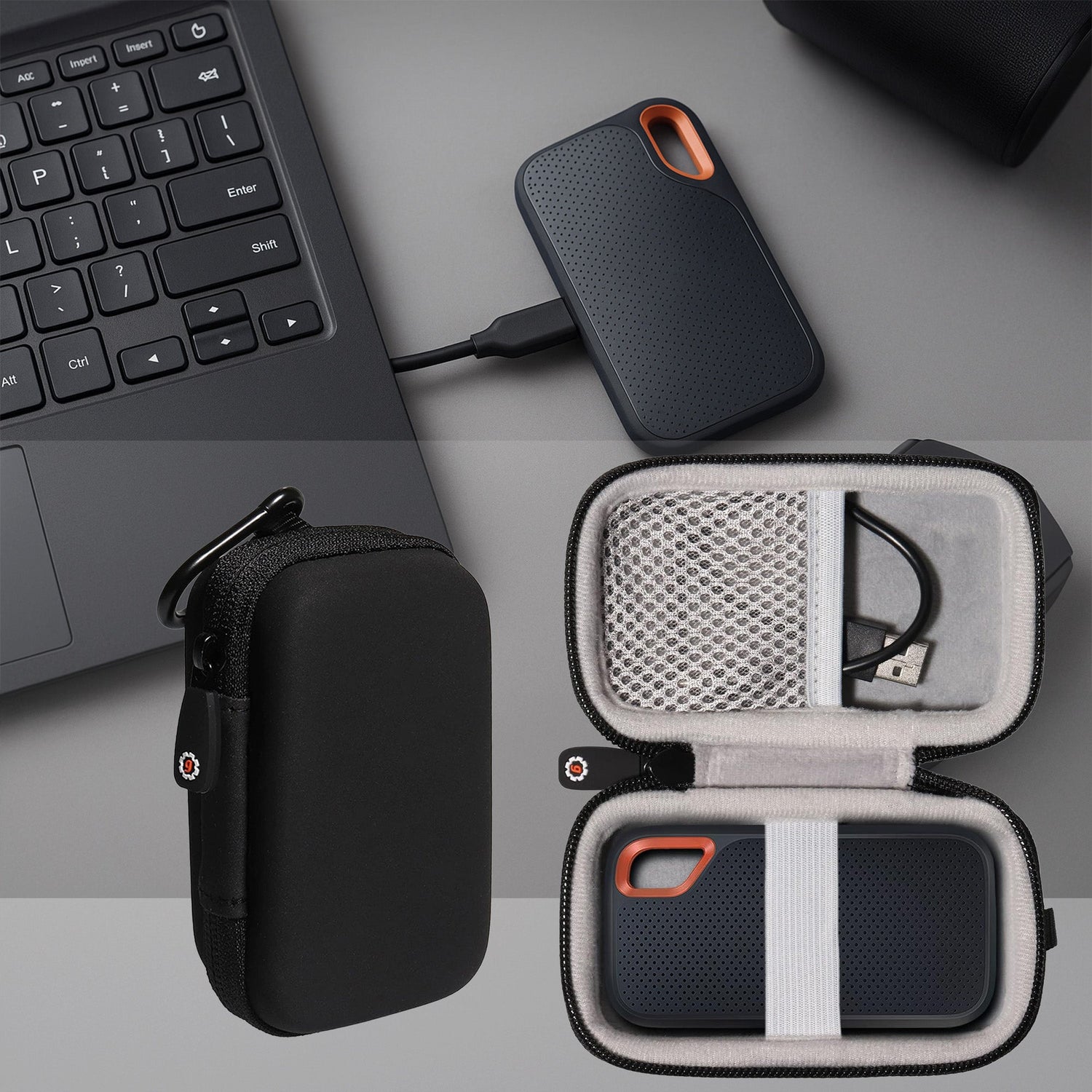 Protective carrying cases for SanDisk Extreme SSD, digital wallets, and portable storage devices – shockproof travel cases for tech accessories.